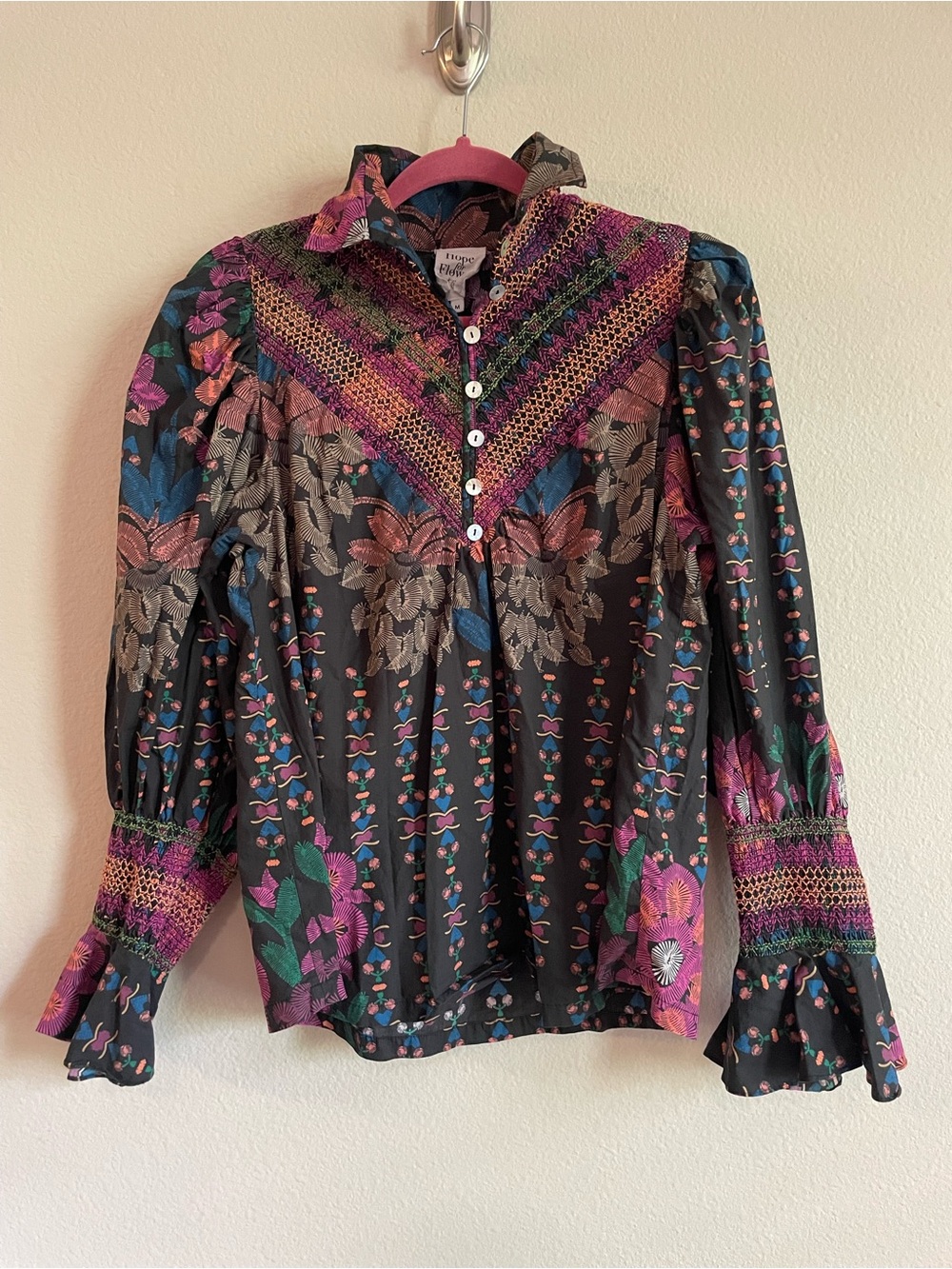 Hope for Flowers by Tracy Reese Floral Puff-Sleeve High Neck Blouse Size M - Picture 4 of 9